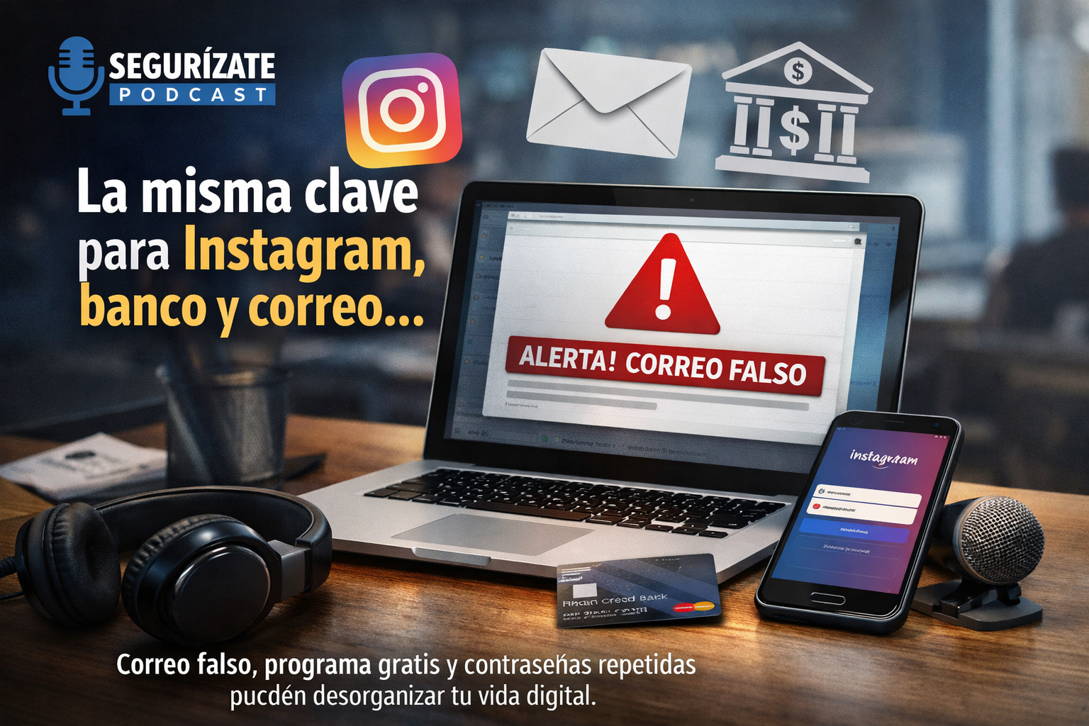 Imagen para el episodio La misma clave para Instagram, banco y correo...